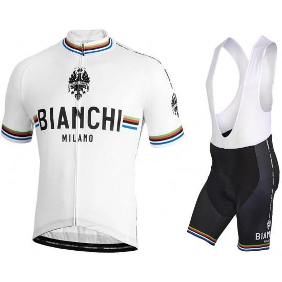 BIANCHI MILANO New Pride white Fahrradbekleidung Radtrikot Satz Kurzarm+Kurz Trägerhose M617M