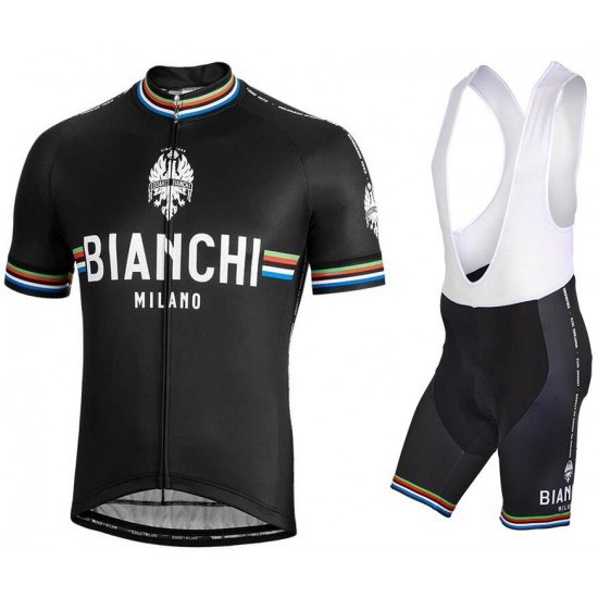 BIANCHI MILANO New Pride black Fahrradbekleidung Radtrikot Satz Kurzarm+Kurz Trägerhose 9YSY0