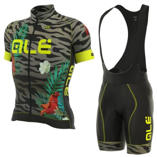 ALE PRR FLOWERS grijs Radbekleidung Radtrikot Kurzarm+Kurz Trägerhose JE3TX