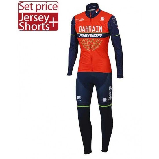 2017 Bahrain Merida Fahrradbekleidung Radtrikot Langarm+Lang Trägerhose WL5GA