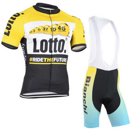 2015 Lotto Fisshirt Korte Mouw+Bianchi Radteam Hose Bib NHUQ3