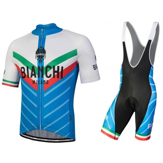 Bianchi Milano Tiera blue white Fahrradbekleidung Satz Fahrradtrikot Kurzarm Trikot und Kurz Trägerhose B8YI9