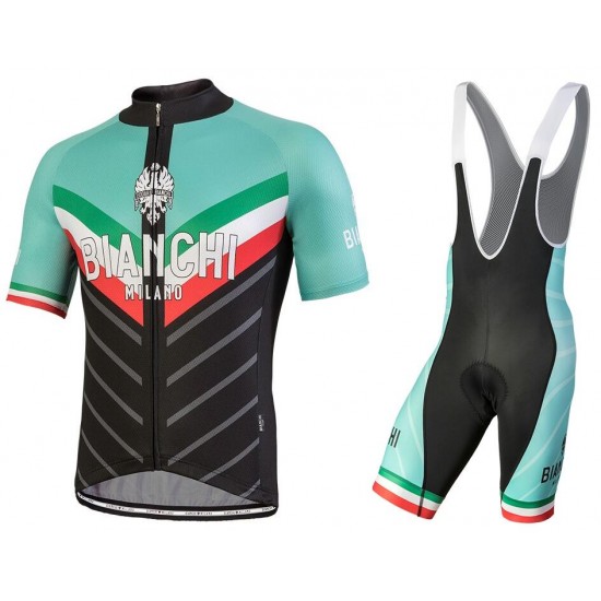Bianchi Milano Tiera blue black Fahrradbekleidung Satz Fahrradtrikot Kurzarm Trikot und Kurz Trägerhose L2S4T