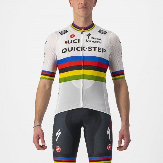 Quick Step-Alpha Vinyl Straßenrad Weltmeister Regenbogentrikot 2022 Competizione Radtrikot kurzarm-Radsport-Profi-Team Quick Step-Alpha Vinyl Straßenrad Weltmeister Regenbogentrikot 2022 Competizione Radtrikot kurzarm-Radsport-Profi-Team